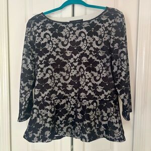 Ivanka Trump Black and White Peplum Blouse 3/4 Sleeve
